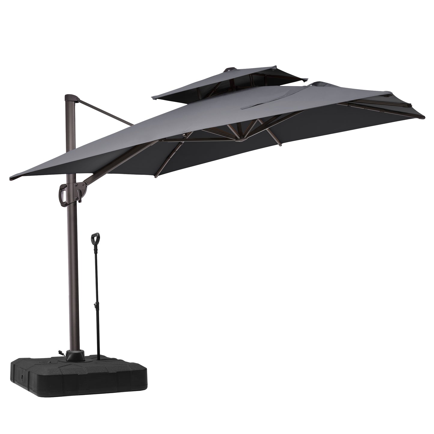 Crestlive Products 9x11ft Aluminum Double Top Crank Cantilever Patio Umbrella with Base