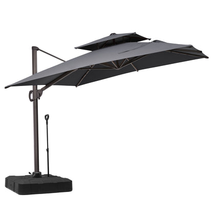 Crestlive Products 9x11ft Aluminum Double Top Crank Cantilever Patio Umbrella with Base