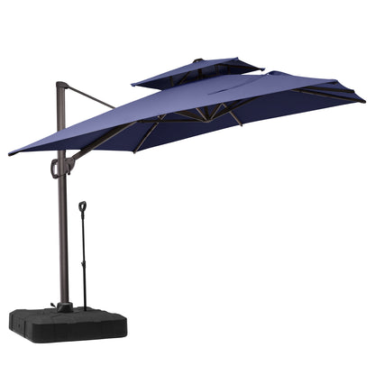 Crestlive Products 9x11ft Aluminum Double Top Crank Cantilever Patio Umbrella with Base