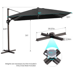 12x9 ft Aluminum Cantilever Patio Umbrella (Base Options)