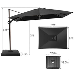 12x9 ft Aluminum Cantilever Patio Umbrella (Base Options)