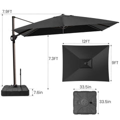 12x9 ft Aluminum Cantilever Patio Umbrella (Base Options)