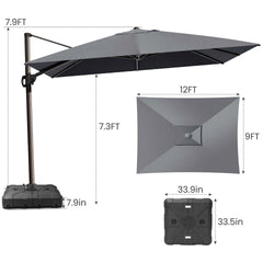 12x9 ft Aluminum Cantilever Patio Umbrella (Base Options)