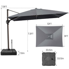 12x9 ft Aluminum Cantilever Patio Umbrella (Base Options)