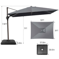 12x9 ft Aluminum Cantilever Patio Umbrella (Base Options)