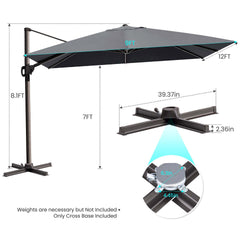 12x9 ft Aluminum Cantilever Patio Umbrella (Base Options)