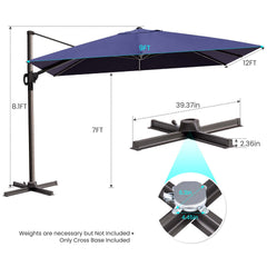 12x9 ft Aluminum Cantilever Patio Umbrella (Base Options)
