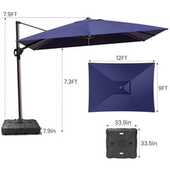 12x9 ft Aluminum Cantilever Patio Umbrella (Base Options)