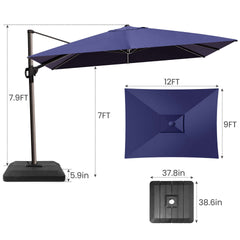 12x9 ft Aluminum Cantilever Patio Umbrella (Base Options)