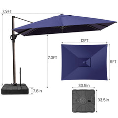 12x9 ft Aluminum Cantilever Patio Umbrella (Base Options)