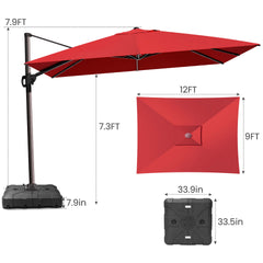 12x9 ft Aluminum Cantilever Patio Umbrella (Base Options)
