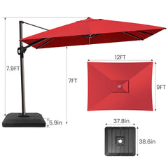 12x9 ft Aluminum Cantilever Patio Umbrella (Base Options)