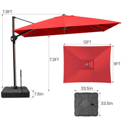 12x9 ft Aluminum Cantilever Patio Umbrella (Base Options)