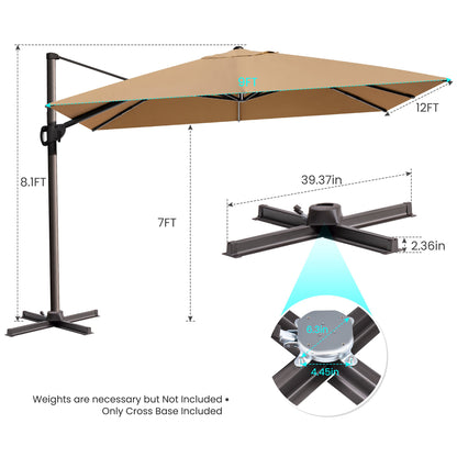 Crestlive Products 12x9ft Aluminum Crank Cantilever Patio Umbrella with Base Options