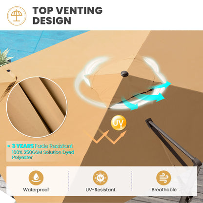 Crestlive Products 12x9ft Aluminum Crank Cantilever Patio Umbrella with Base Options