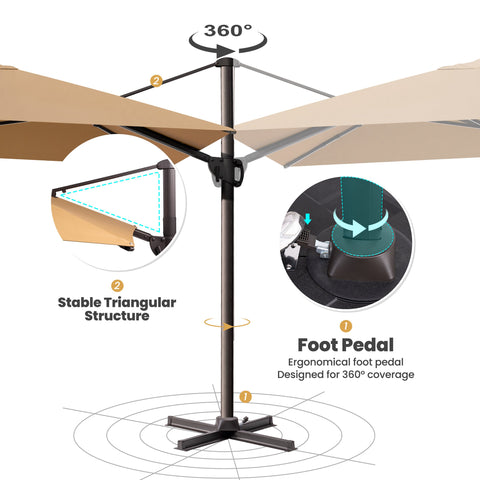 Crestlive Products 12x9ft Aluminum Crank Cantilever Patio Umbrella with Base Options