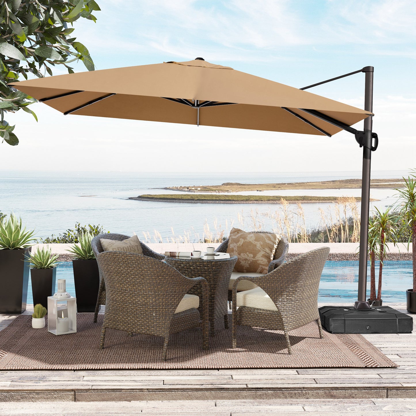 Crestlive Products 12x9ft Aluminum Crank Cantilever Patio Umbrella with Base Options