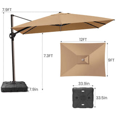 12x9 ft Aluminum Cantilever Patio Umbrella (Base Options)