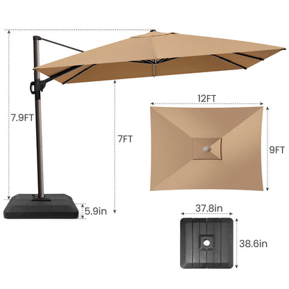 Crestlive Products 9x12ft Aluminum Crank Cantilever Patio Umbrella with Base