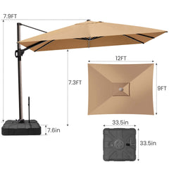 12x9 ft Aluminum Cantilever Patio Umbrella (Base Options)