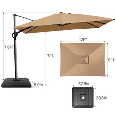 12x9 ft Aluminum Cantilever Patio Umbrella (Base Options)