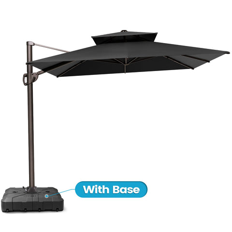 Crestlive Products 12x9ft Aluminum Dual Top Crank Cantilever Patio Umbrella with Base Options