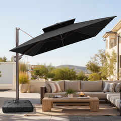 12x9 ft Aluminum Cantilever Patio Umbrella with Double Top (Base Options)