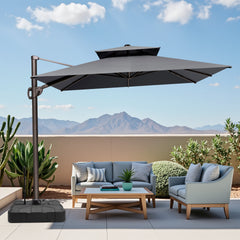 12x9 ft Aluminum Cantilever Patio Umbrella with Double Top (Base Options)