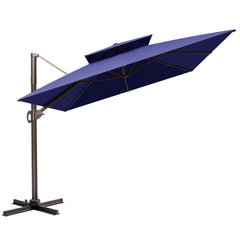 Crestlive Products 9x12ft Rectangular Cantilever Umbrella with Base, Windproof Double Top, 350-lb Capacity Wheeled Base, Easy to Move