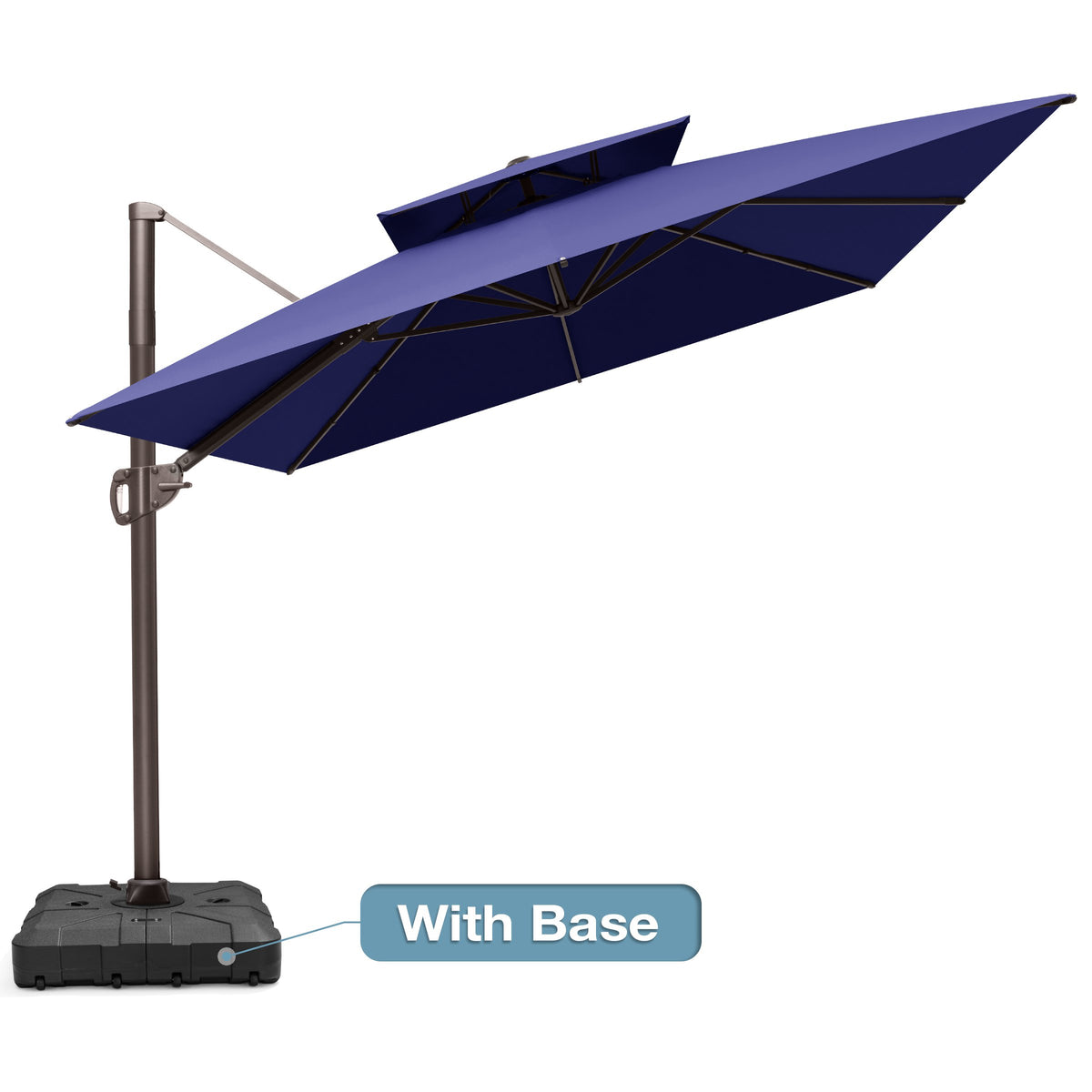 Crestlive Products 9x12ft Rectangular Cantilever Umbrella with Base, Windproof Double Top, 350-lb Capacity Wheeled Base, Easy to Move