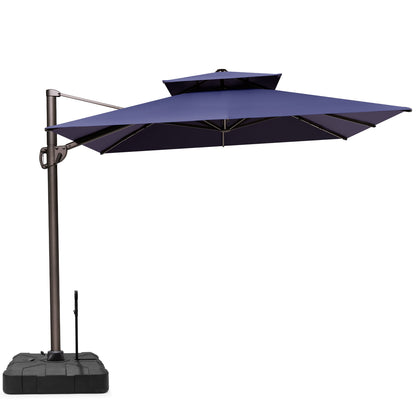 Crestlive Products 9x11ft Aluminum Double Top Crank Cantilever Patio Umbrella with Base