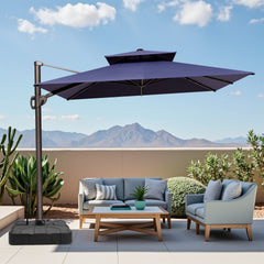 12x9 ft Aluminum Cantilever Patio Umbrella with Double Top (Base Options)
