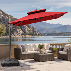 12x9 ft Aluminum Cantilever Patio Umbrella with Double Top (Base Options)