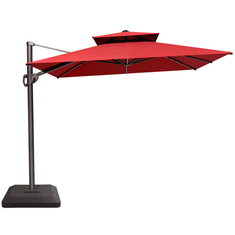 Crestlive Products 12x9ft Aluminum Dual Top Crank Cantilever Patio Umbrella with Base Options