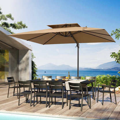Crestlive Products 12x9ft Aluminum Double Top Crank Cantilever Patio Umbrella with Base