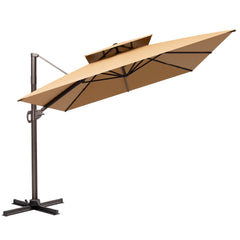 Crestlive Products 9x12ft Rectangular Cantilever Umbrella with Base, Windproof Double Top, 350-lb Capacity Wheeled Base, Easy to Move