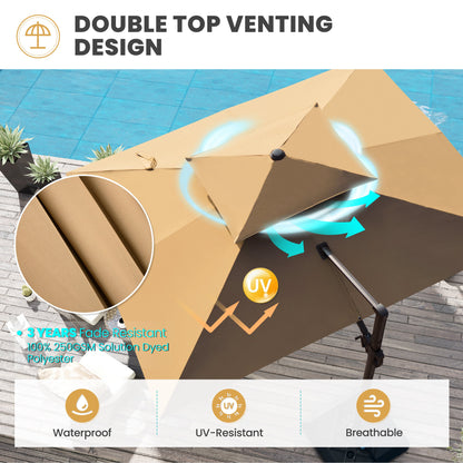 Crestlive Products 12x9ft Aluminum Double Top Crank Cantilever Patio Umbrella with Base