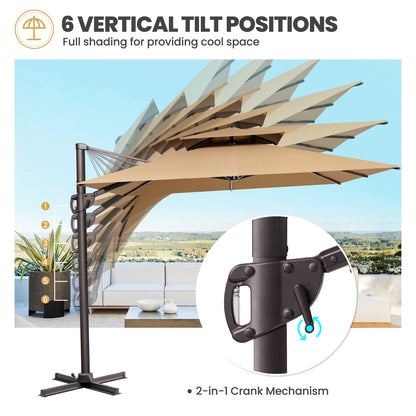 Crestlive Products 12x9ft Aluminum Double Top Crank Cantilever Patio Umbrella with Base