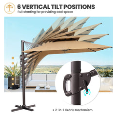 12x9 ft Aluminum Cantilever Patio Umbrella with Double Top (Base Options)