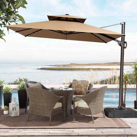 Crestlive Products 12x9ft Aluminum Dual Top Crank Cantilever Patio Umbrella with Base Options