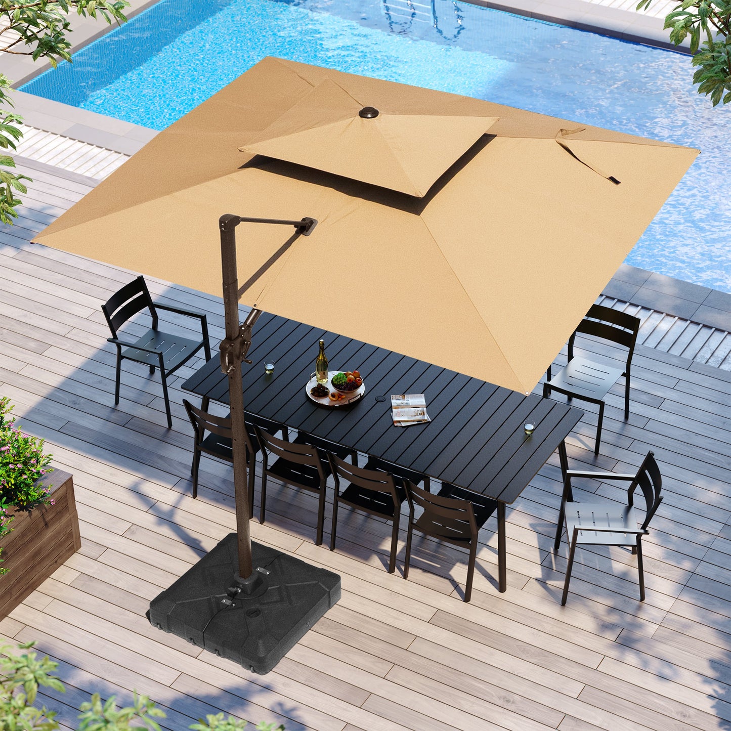 Crestlive Products 12x9ft Aluminum Double Top Crank Cantilever Patio Umbrella with Base