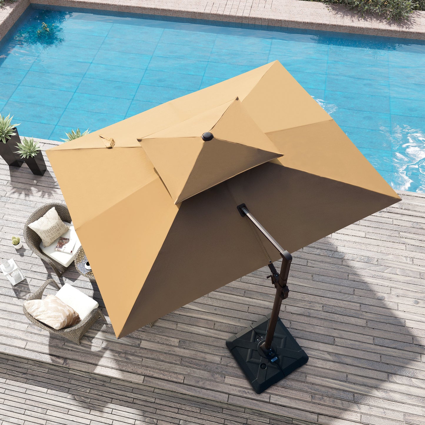 Crestlive Products 12x9ft Aluminum Double Top Crank Cantilever Patio Umbrella with Base