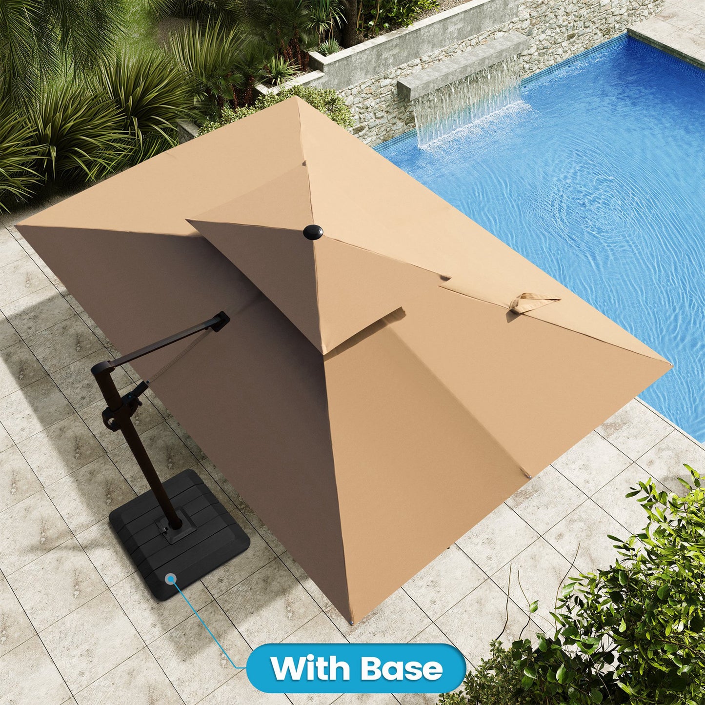Crestlive Products 9x12ft Aluminum Dual Top Crank Cantilever Patio Umbrella with Base