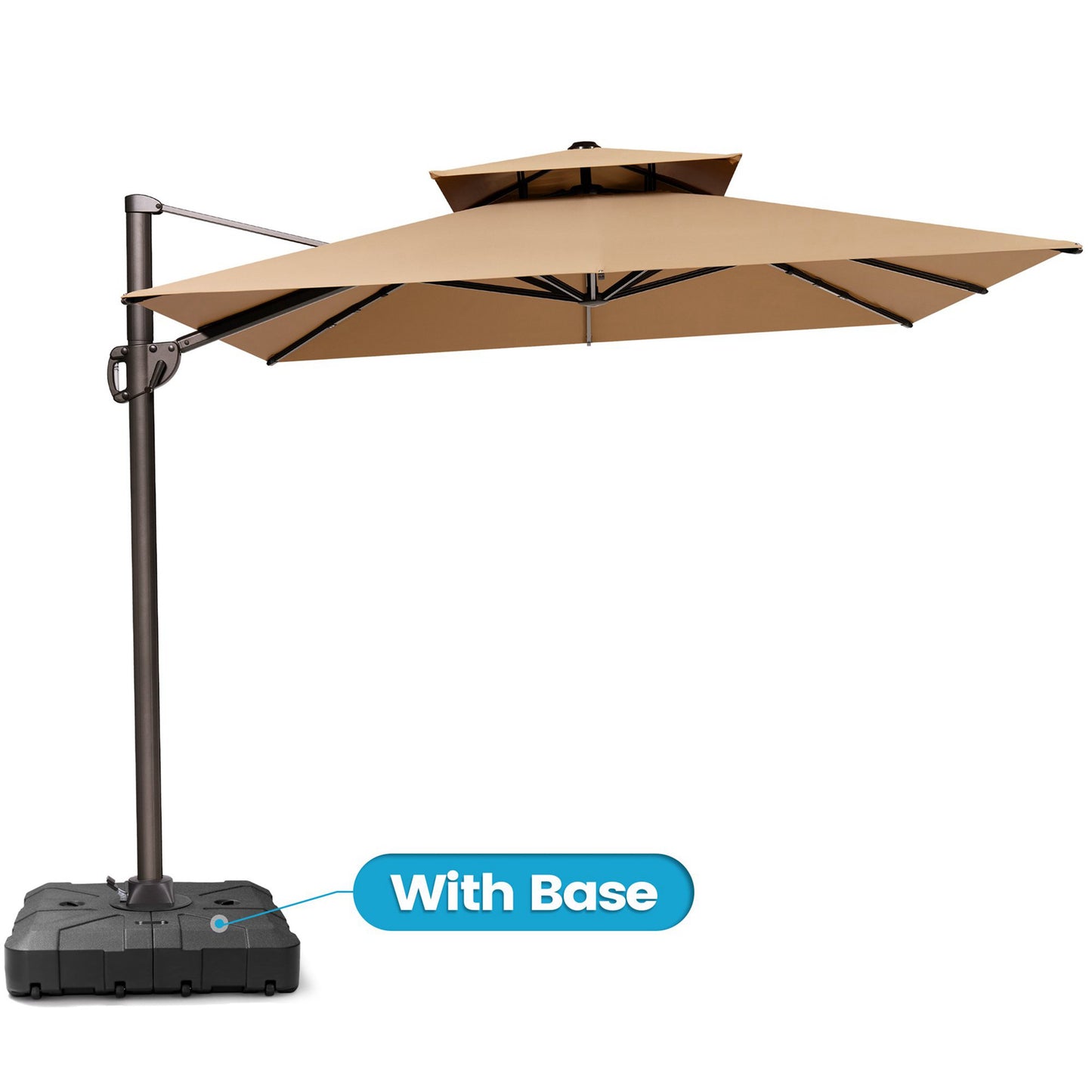 Crestlive Products 12x9ft Aluminum Dual Top Crank Cantilever Patio Umbrella with Base Options