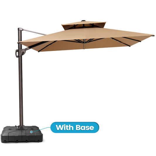 Crestlive Products 12x9ft Aluminum Dual Top Crank Cantilever Patio Umbrella with Base Options