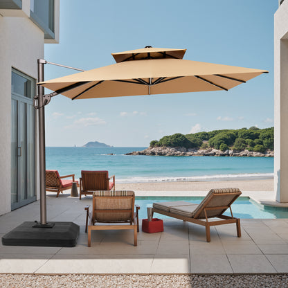 Crestlive Products 9x12ft Aluminum Dual Top Crank Cantilever Patio Umbrella with Base