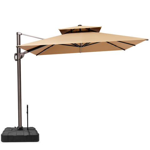 Crestlive Products 12x9ft Aluminum Dual Top Crank Cantilever Patio Umbrella with Base Options