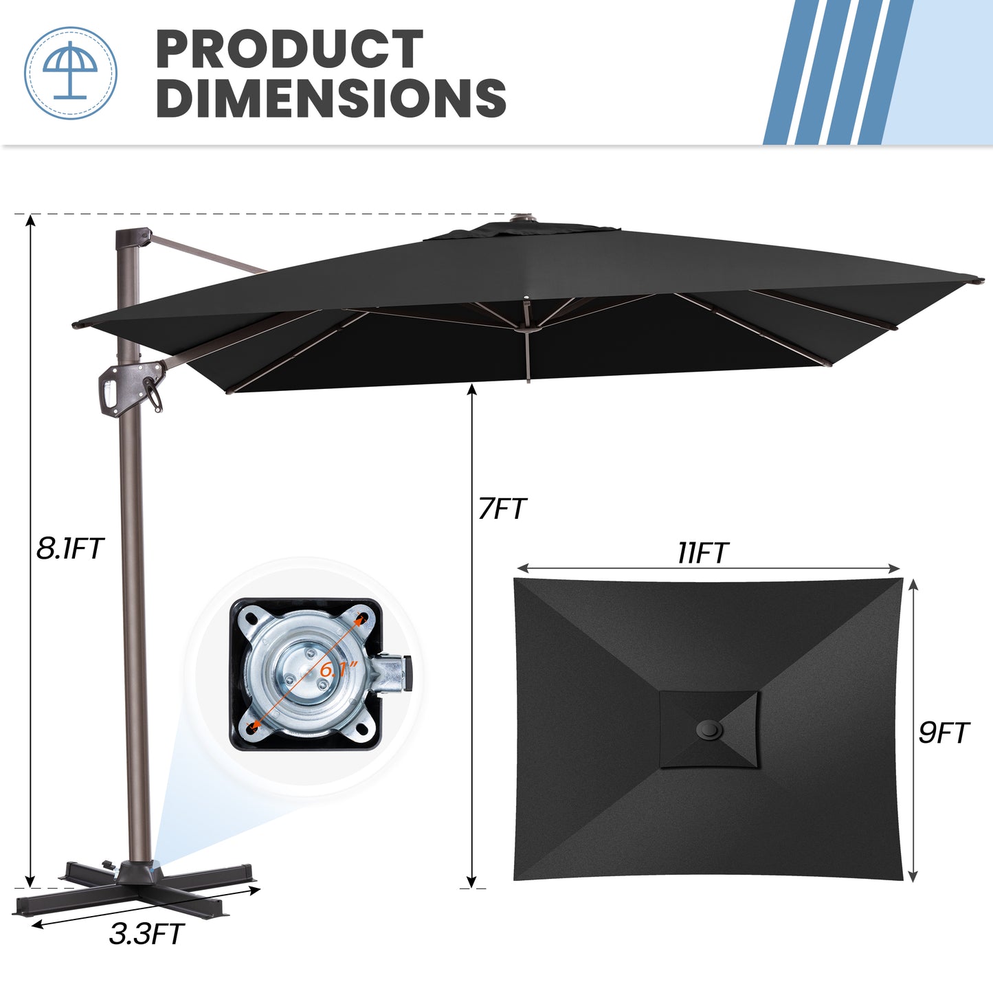 Crestlive Products 9x11ft Aluminum Crank Cantilever Patio Umbrella