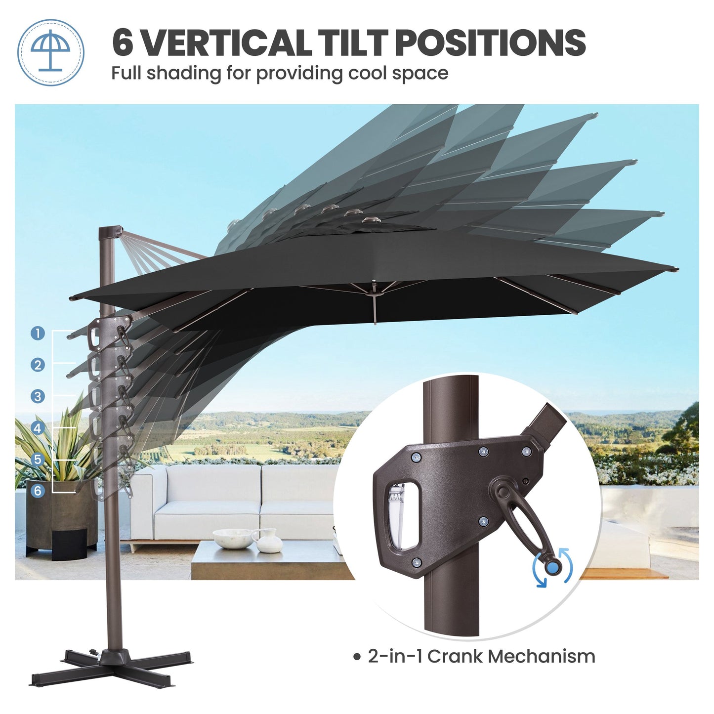Crestlive Products 9x11ft Aluminum Crank Cantilever Patio Umbrella