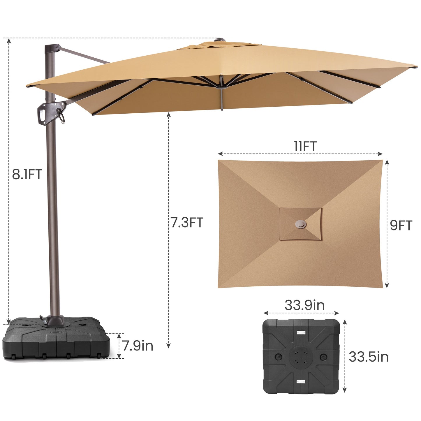 Crestlive Products 9x11ft Aluminum Crank Cantilever Patio Umbrella with Base
